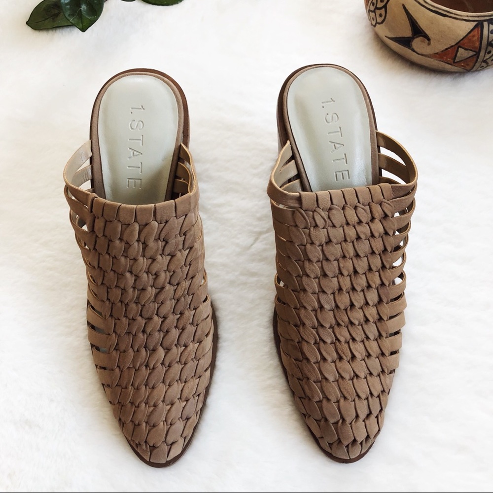 1. State Licha Leather Beige Brown Heeled Mules - Picture 3 of 7